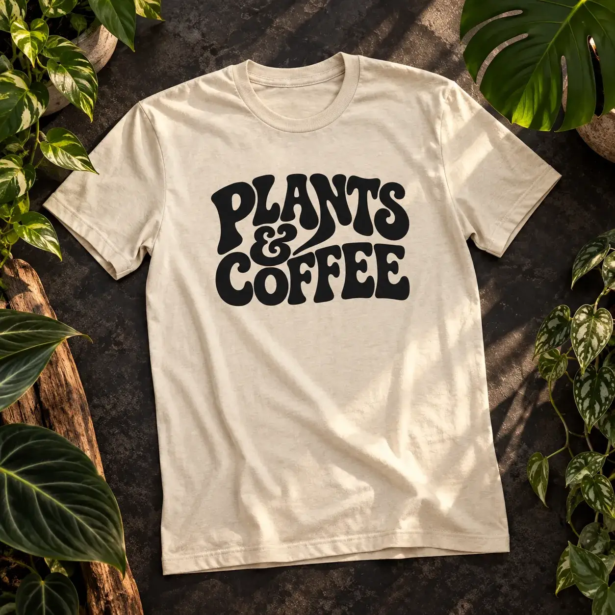 Cream tee with Plants and Coffee in black